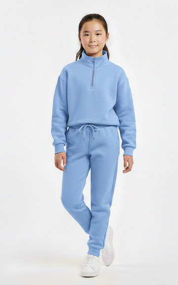 Quarter Zipper Sweat Shirt With Jogger For Girl's - SKM