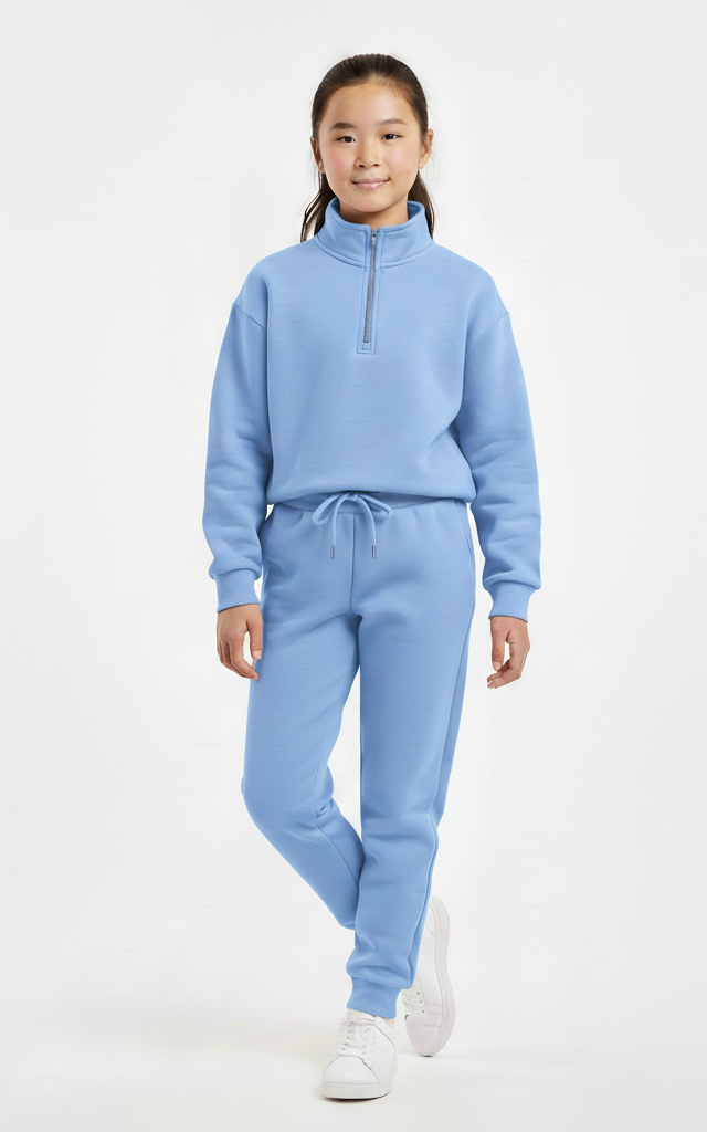 Quarter Zipper Sweat Shirt With Jogger For Girl's - SKM