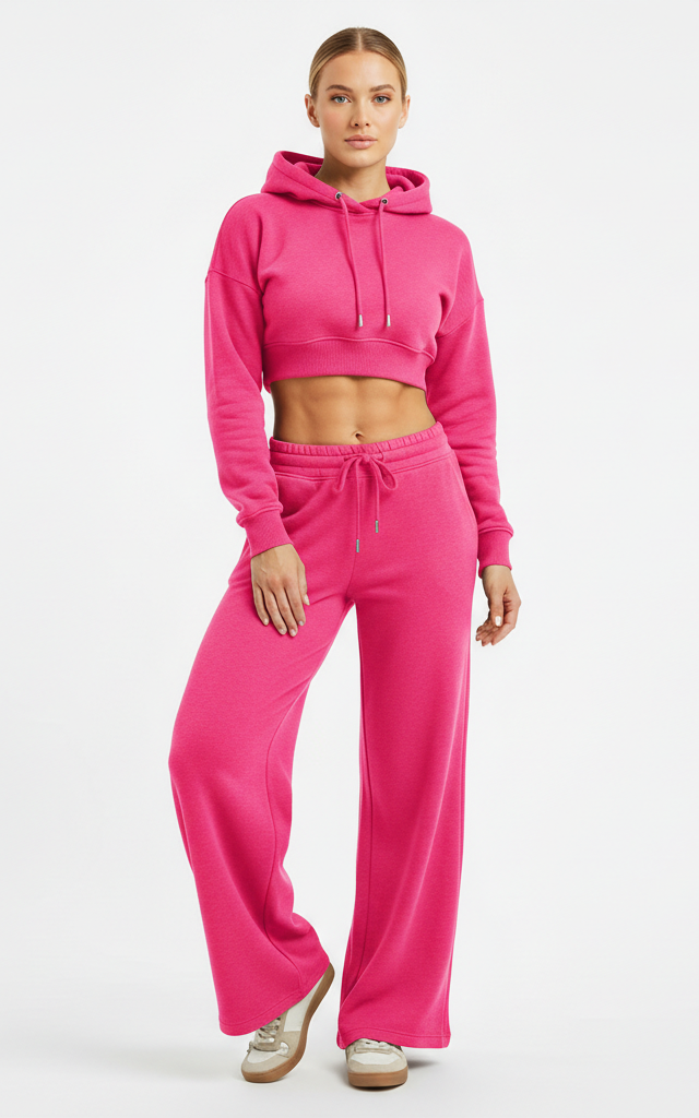 Crop Hoodie Tracksuit for Women – Sporty & Comfortable Lounge Wear SKM
