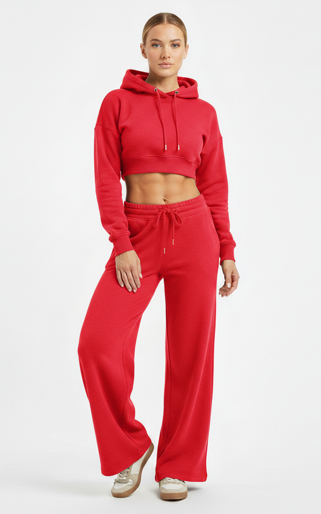Crop Hoodie Tracksuit for Women – Sporty & Comfortable Lounge Wear SKM