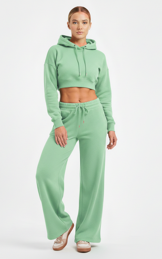 Crop Hoodie Tracksuit for Women – Sporty & Comfortable Lounge Wear SKM