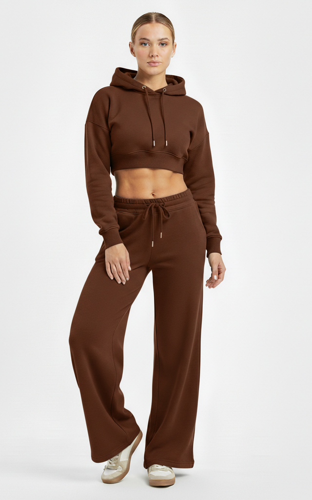 Crop Hoodie Tracksuit for Women – Sporty & Comfortable Lounge Wear SKM