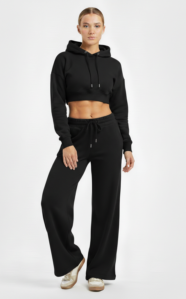 Crop Hoodie Tracksuit for Women – Sporty & Comfortable Lounge Wear SKM