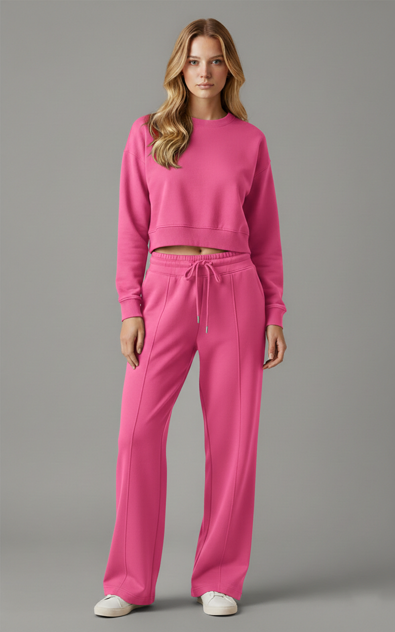 Chocolate Brown Crop Hoodie & Wide Leg Trouser Tracksuit 2-Piece Lounge Set Loungewear