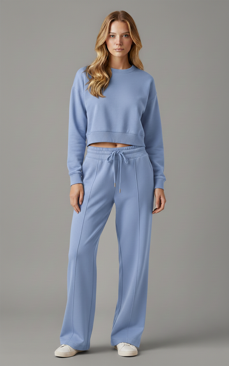 Chocolate Brown Crop Hoodie & Wide Leg Trouser Tracksuit 2-Piece Lounge Set Loungewear