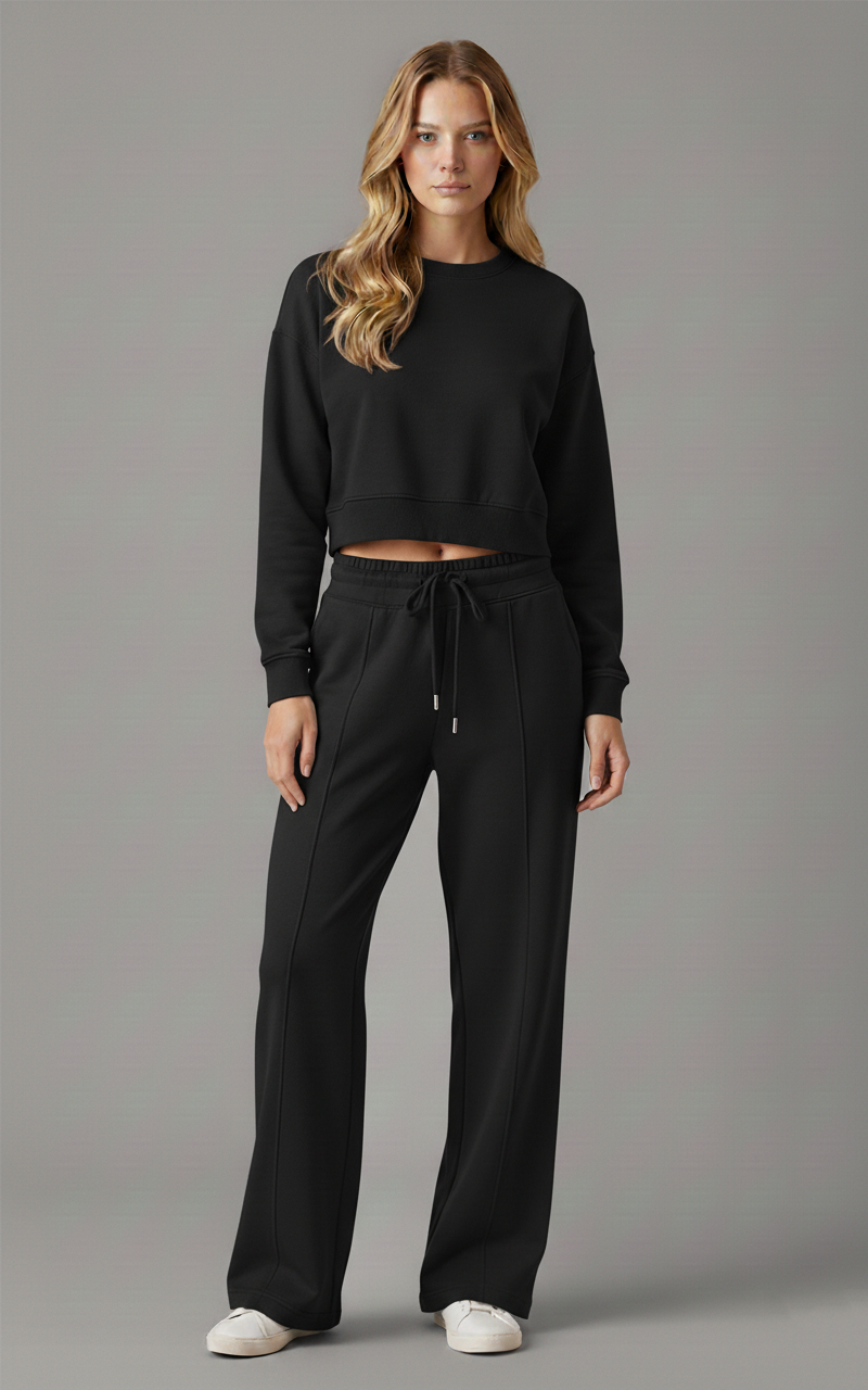 Chocolate Brown Crop Hoodie & Wide Leg Trouser Tracksuit 2-Piece Lounge Set Loungewear