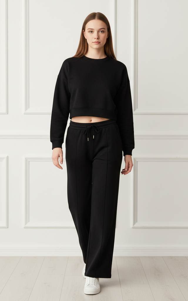 Womens Crop Hoodie Tracksuit Set Top girls Joggers Lounge wear