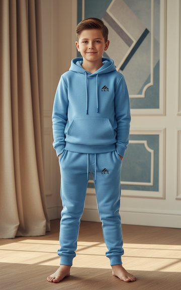 Sky Blue Boys’ 2-Piece Hoodie & Jogger Set – Cozy Streetwear for Every Day