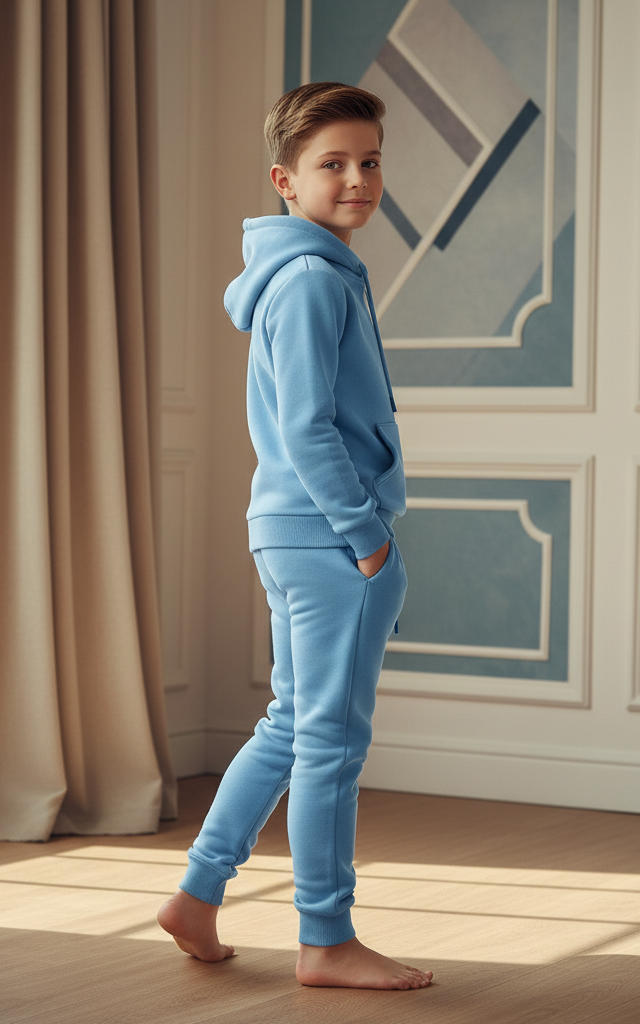 Sky Blue Boys’ 2-Piece Hoodie & Jogger Set – Cozy Streetwear for Every Day