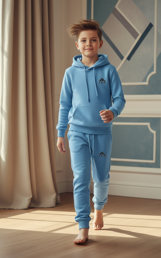 Sky Blue Boys’ 2-Piece Hoodie & Jogger Set – Cozy Streetwear for Every Day