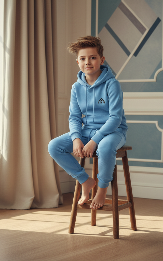 Sky Blue Boys’ 2-Piece Hoodie & Jogger Set – Cozy Streetwear for Every Day