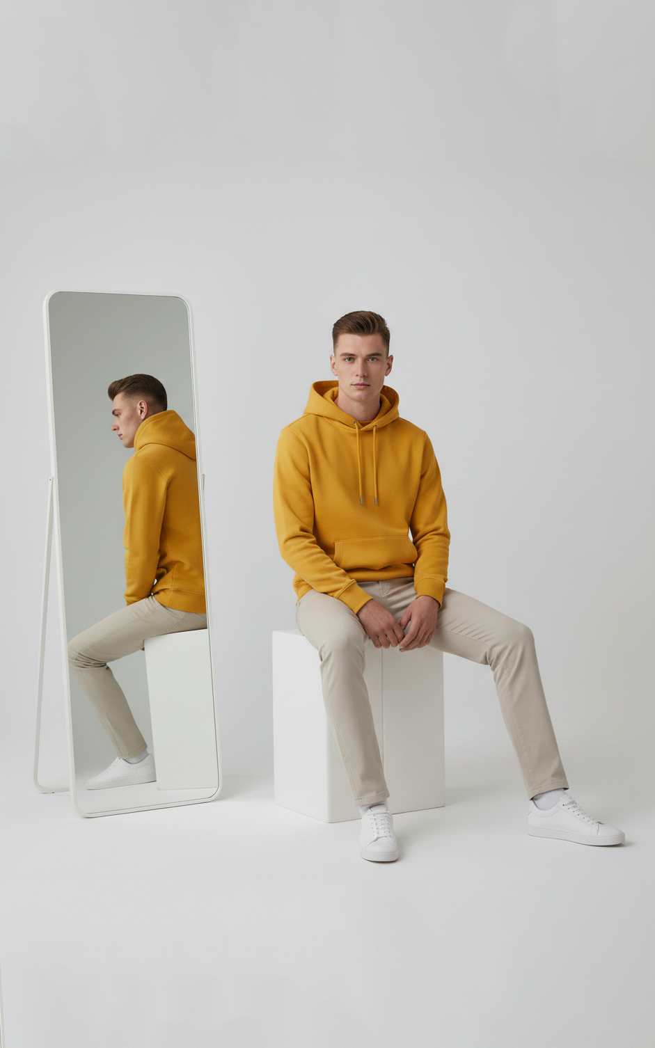 Golden Yellow Men's Pullover Fleece Hoodie, Midweight & Comfortable