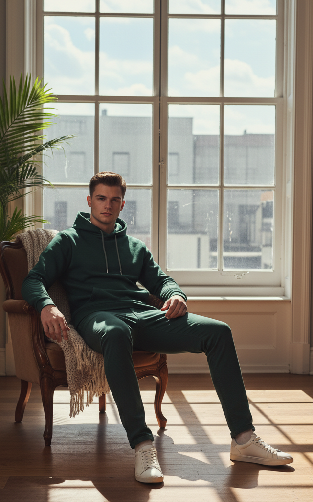 Bottle Green Pullover Hoodie for Men - Casual Cotton Blend Sweatshirt Comfort Essentials Hoodie
