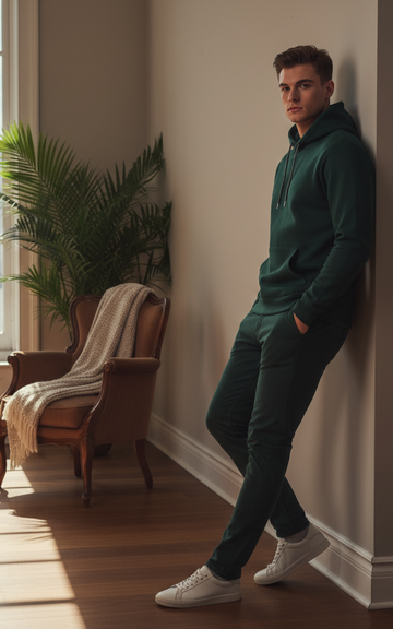 Bottle Green Pullover Hoodie for Men - Casual Cotton Blend Sweatshirt Comfort Essentials Hoodie