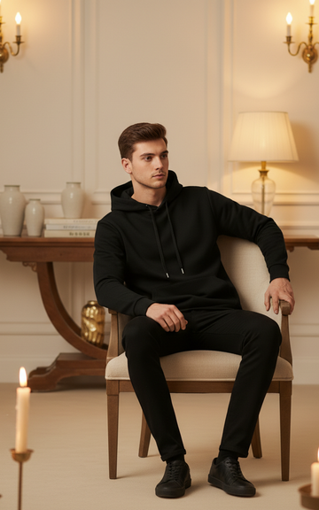 Black Men’s Hoodie Tracksuit 2 Piece Set Comfortable Cotton