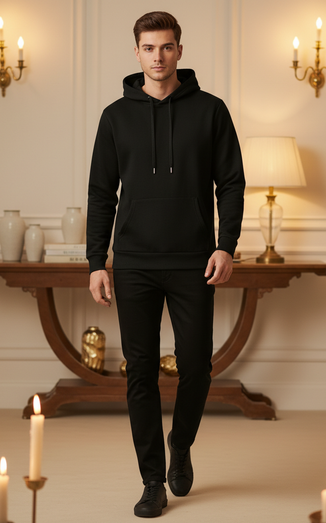 Black Men’s Hoodie Tracksuit 2 Piece Set Comfortable Cotton