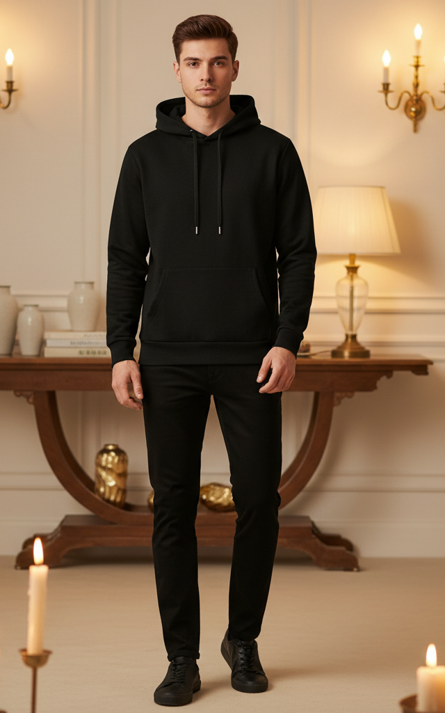 Black Men’s Hoodie Tracksuit 2 Piece Set Comfortable Cotton