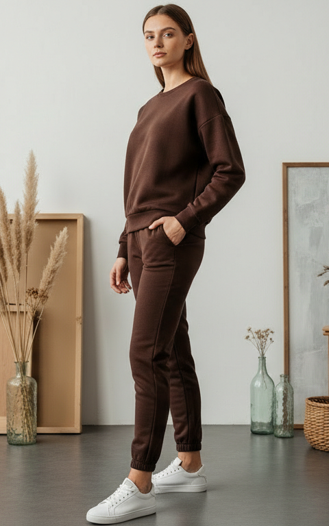 Velour Sweatshirt Tracksuit Chocolate Brown