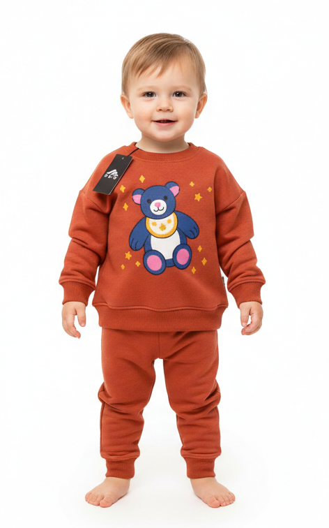 Bear Sweat Shirt  With Plain Jogger For Kid's - SKM