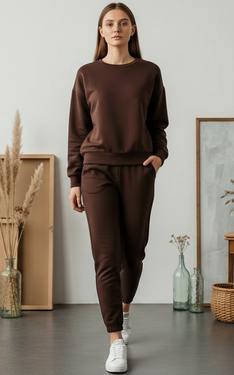 Velour Sweatshirt Tracksuit Chocolate Brown