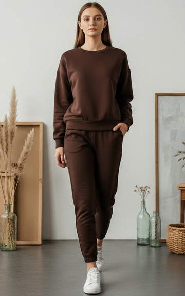 Velour Sweatshirt Tracksuit Chocolate Brown