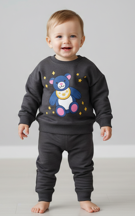 Bear Sweat Shirt  With Plain Jogger For Kid's - SKM