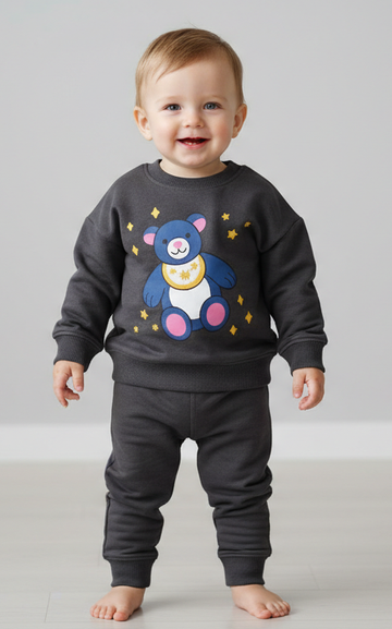 Bear Sweat Shirt  With Plain Jogger For Kid's - SKM
