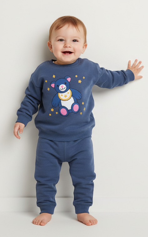 Bear Sweat Shirt  With Plain Jogger For Kid's - SKM