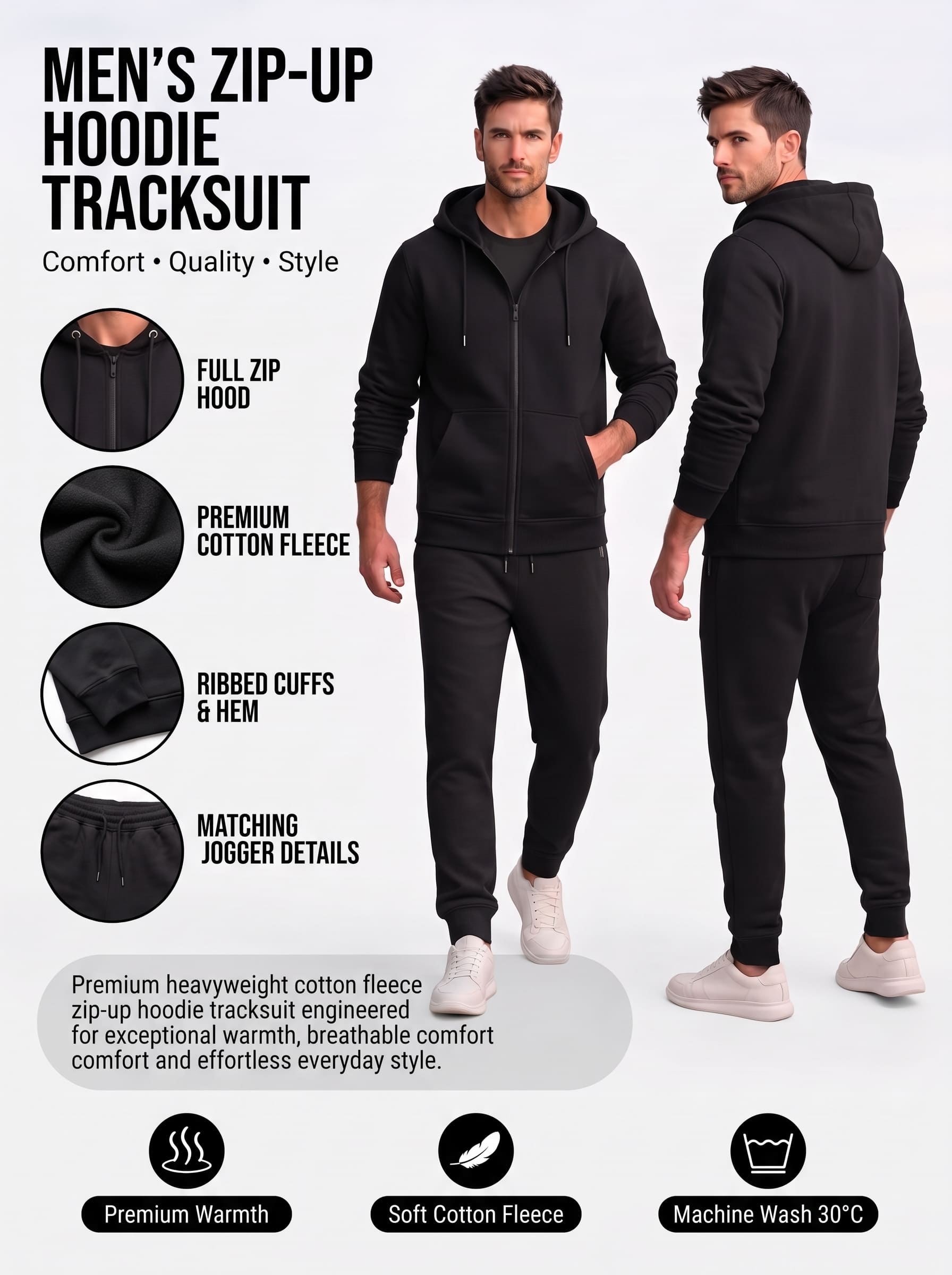 Men's Zip Up Hoodie Tracksuit | SKM