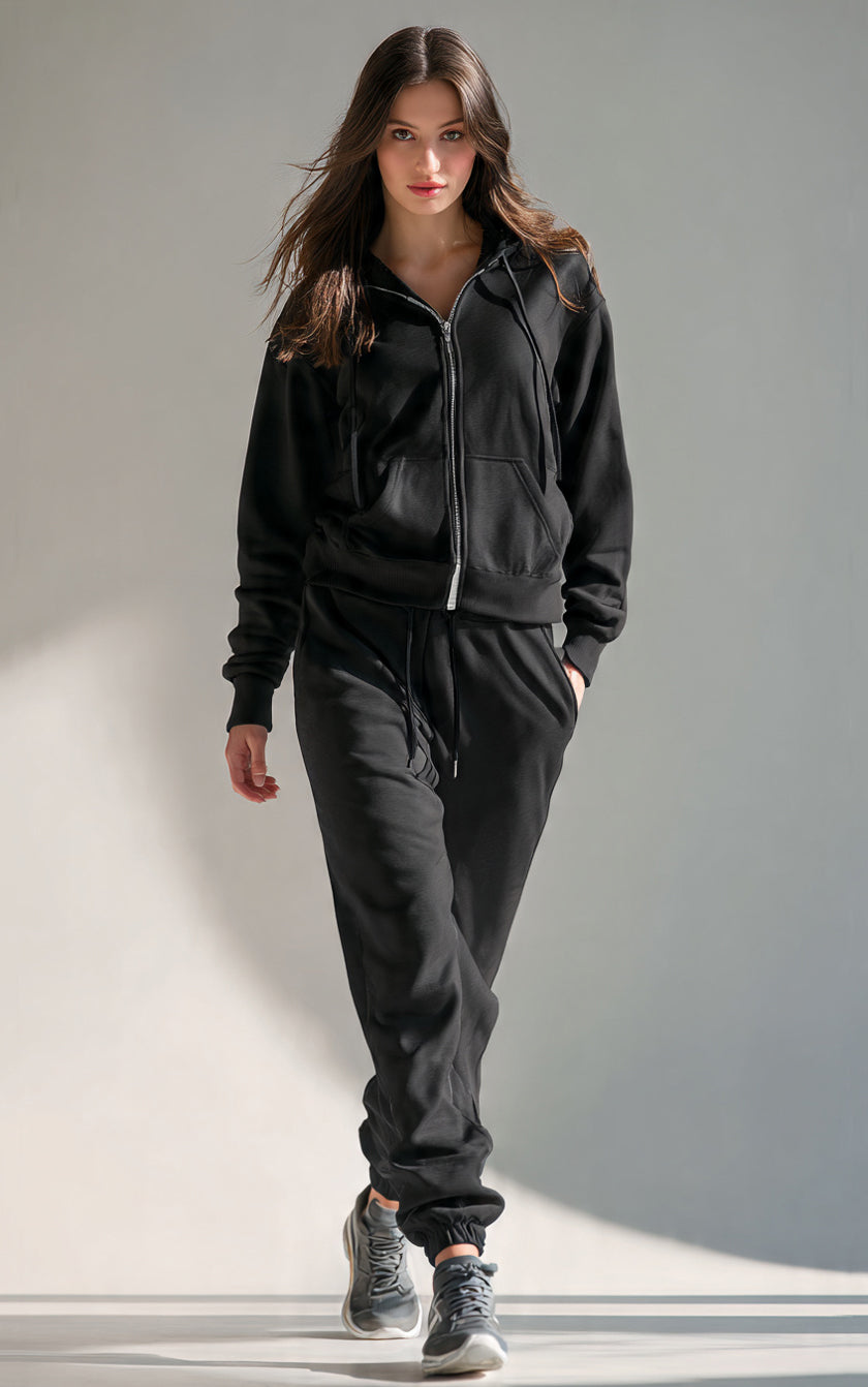 Onyx Zipper Hoodie Tracksuit Black